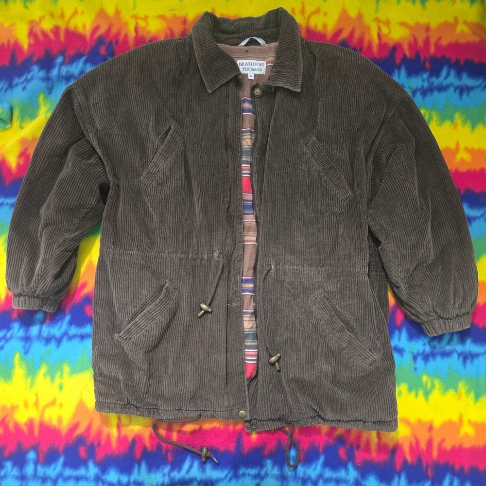 Vintage Brandon Thomas Brown Corduroy Jacket Striped Flannel Lined Medium